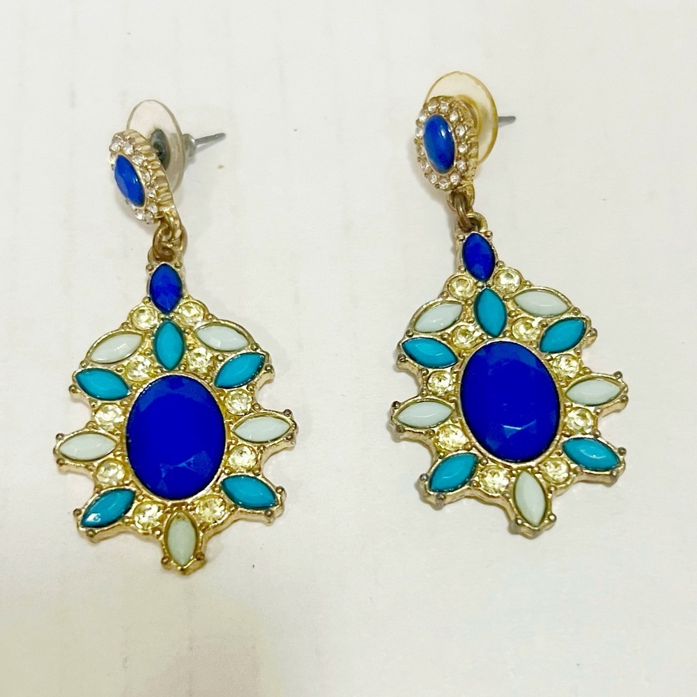 Blue Goldtone Statement Earrings